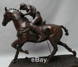 Statue Sculpture Horse Polo Sport Style Art Deco Solid Bronze Sign
