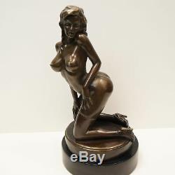 Statue Sculpture Lady Nude Sexy Pin-up Style Art Deco Solid Bronze Sign