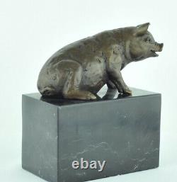Statue Sculpture Pig Animal Style Art Deco Solid Bronze Sign