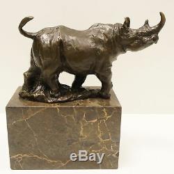 Statue Sculpture Rhinoceros Animal Style Art Deco Solid Bronze Sign