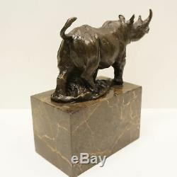Statue Sculpture Rhinoceros Animal Style Art Deco Solid Bronze Sign