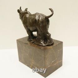 Statue Sculpture Rhinoceros Animalier Style Art Deco Massive Bronze Sign