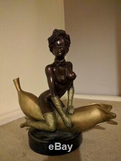 Statue Sculpture Sexy Nude Girl Pin-up Erotic Style Art Deco Bronze