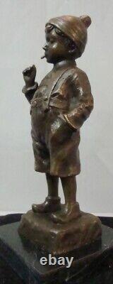 Statue Sculpture Smoking Boy Art Deco Style Art Nouveau Solid Bronze