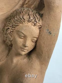 Statue Sylvestre Clerc Sculpture Art Deco Woman Naked Terracotta Signed 43.5 CM