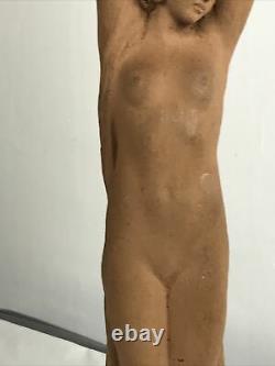 Statue Sylvestre Clerc Sculpture Art Deco Woman Naked Terracotta Signed 43.5 CM