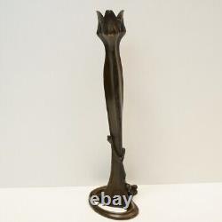 Statue sculpture candlestick Art Deco Style Art Nouveau Solid bronze Signed