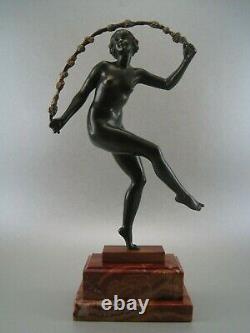 Statuette Bronze Sculpture Art Deco Naked Dancer Signed Joe Descomps (1829-1950)
