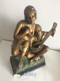 Statuette Patinated Bronze Plaster Ugo Cipriani Art Deco Signature Serenades