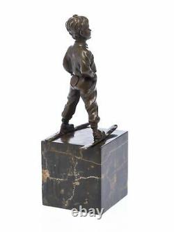 Statuette Young Boy On Skis After Ferdinand Preiss Style Art Deco Bronze