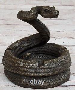 Striking Cobra Snake Bronze Ashtray Sculpture Art Deco Figurine Statue Decoration