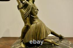 Superb And Great Harlequin Sculpture And Colombine In Bronze Period Art Deco