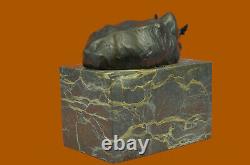 Superb And Realist Bronze Rhinoceros Sculpture Art Deco Figurine Marble Base
