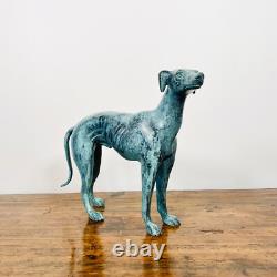 Superb Art Deco Bronze Sculpture of a Standing Greyhound with Green Patina Circa 1930