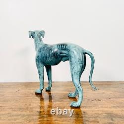 Superb Art Deco Bronze Sculpture of a Standing Greyhound with Green Patina Circa 1930