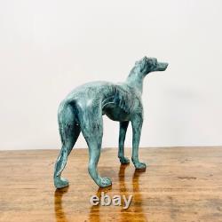 Superb Art Deco Bronze Sculpture of a Standing Greyhound with Green Patina Circa 1930