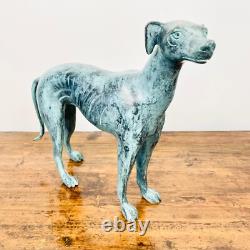 Superb Art Deco Bronze Sculpture of a Standing Greyhound with Green Patina Circa 1930
