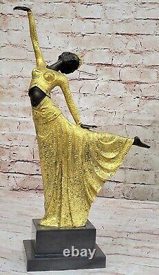 Superb Art Deco Dancer Figurine Signed Dancer Bronze Sculpture Handmade