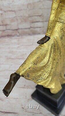 Superb Art Deco Dancer Figurine Signed Dancer Bronze Sculpture Handmade