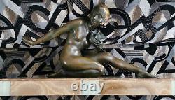 Superb Art Deco bronze by Armand Godard 1920-1930 lady with a dove