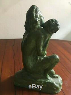 Superb Bronze Sculpture Signed Cipriani Art Deco Woman And Child
