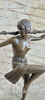 Superb Grand Bronze Statue Art Deco Dancer W Thyrsus Signed Pierre Le Faguays