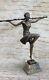 Superb Nude Bronze Art Deco Dancer Statue With Thyrsus Signed By Pierre Le Faguays