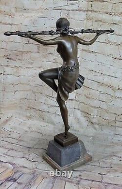 Superb Nude Bronze Art Deco Dancer Statue with Thyrsus Signed by Pierre Le Faguays