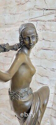 Superb Nude Bronze Art Deco Dancer Statue with Thyrsus Signed by Pierre Le Faguays