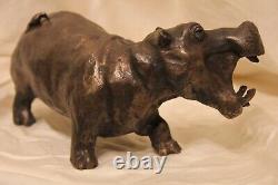 The Hippo and the Bird Bronze Art Sculpture Signed LE CANN Side, Numbered