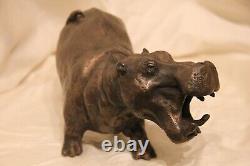 The Hippo and the Bird Bronze Art Sculpture Signed LE CANN Side, Numbered