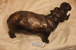 The Hippo and the Bird Bronze Art Sculpture Signed LE CANN Side, Numbered