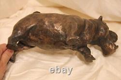 The Hippo and the Bird Bronze Art Sculpture Signed LE CANN Side, Numbered