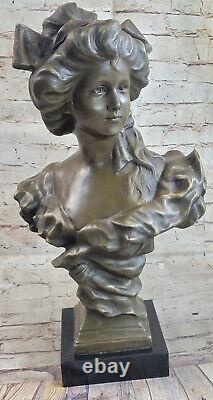 Victorian Female Bust Art Nouveau Deco Bronze Marble Sculpture Figurine