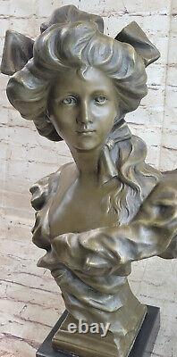 Victorian Female Bust Art Nouveau Deco Bronze Marble Sculpture Figurine