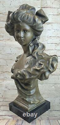 Victorien Chair Female Bust Art New Deco Bronze Marble Sculpture Figurine