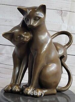 Vintage Art Deco Dark Patina Elegant Bronze Cat Sculpture