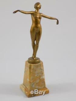 Vintage Art Nouveau Bronze Schmidt-felling Sculpture Nude Nude Dancer 20. Jhd