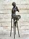 Vintage Bronze Fonte Petit Fille Assis Sur Chaise Sculpture Art Nouveau Solde<br/><br/>translation: Vintage Bronze Cast Little Girl Sitting On Chair Art Nouveau Sculpture Sale