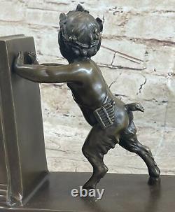 Vintage Bronze Pan Satyr Faun Playing with Goat Sculpture Bookend Art