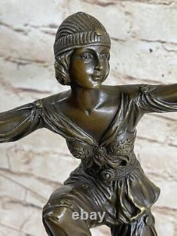 Vintage Grand Art Deco Dancer Bronze Sculpture Signed Figurine Cast Figurine