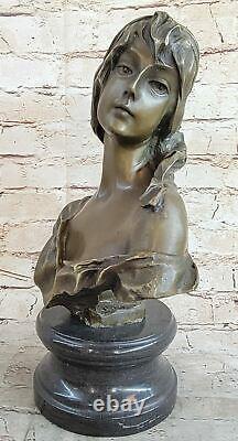 Vintage Handicraft Female Bust Grand Bronze Art Work Sculpture On Marble