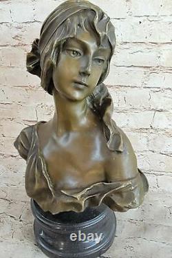 Vintage Handicraft Female Bust Grand Bronze Art Work Sculpture On Marble