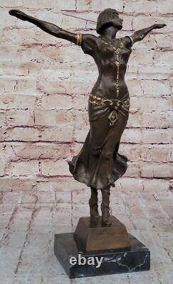 Vintage La Bronze Female Statue, Art Deco Cast Woman Sculpture, Desk D
