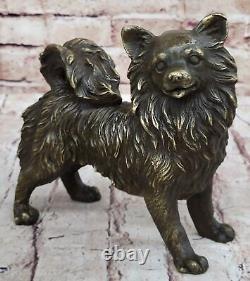 Vintage Russian Pomeranian Bronze Statue Art Deco Sculpture Cast Figurine