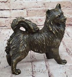 Vintage Russian Pomeranian Bronze Statue Art Deco Sculpture Cast Figurine