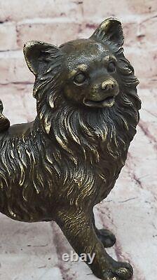 Vintage Russian Pomeranian Bronze Statue Art Deco Sculpture Cast Figurine