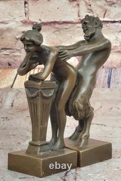 Vintage Style Bronze Art Deco Faun Satyr Bookends Cast Iron Sculpture By