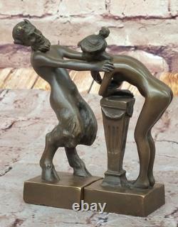 Vintage Style Bronze Art Deco Faun Satyr Bookends Cast Iron Sculpture By