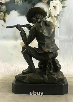West Art Cowboy Holding Bronze Gun Sculpture Statue House Office Figure
